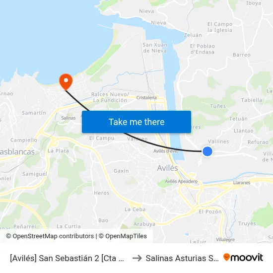 [Avilés]  San Sebastián 2 [Cta 00247] to Salinas Asturias Spain map