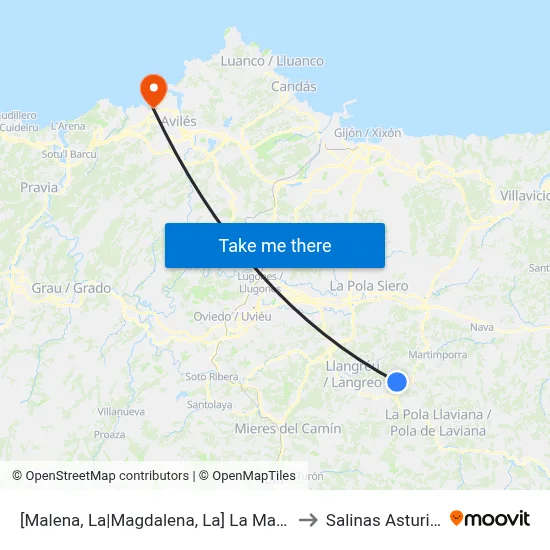 [Malena, La|Magdalena, La]  La Malena 2 [Cta 00383] to Salinas Asturias Spain map