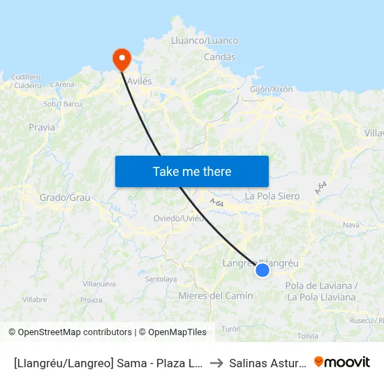 [Llangréu/Langreo]  Sama - Plaza La Salve [Cta 00425] to Salinas Asturias Spain map