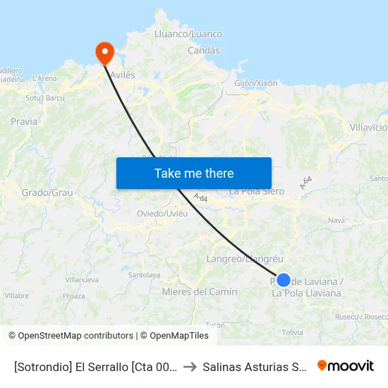 [Sotrondio]  El Serrallo [Cta 00445] to Salinas Asturias Spain map