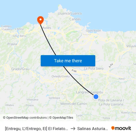 [Entregu, L'/Entrego, El]  El Fielato [Cta 00754] to Salinas Asturias Spain map