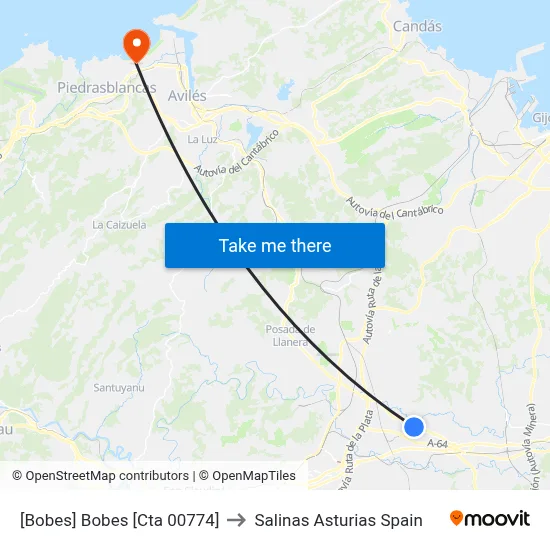 [Bobes]  Bobes [Cta 00774] to Salinas Asturias Spain map