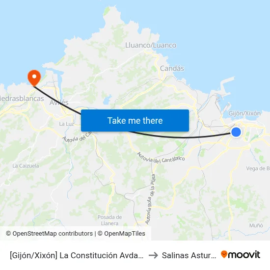 [Gijón/Xixón]  La Constitución Avda - Sedes [Cta 00782] to Salinas Asturias Spain map