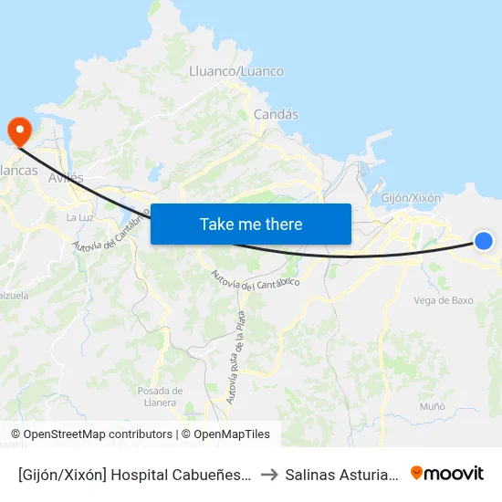 [Gijón/Xixón]  Hospital Cabueñes [Cta 00796] to Salinas Asturias Spain map