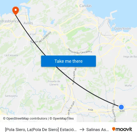 [Pola Siero, La|Pola De Siero]  Estación Bus Pola De Siero [Cta 00810] to Salinas Asturias Spain map