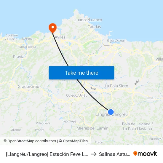 [Llangréu/Langreo]  Estación Feve La Felguera [Cta 00814] to Salinas Asturias Spain map