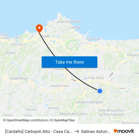 [Cardaño]  Carbayín Alto - Casa Canto [Cta 00846] to Salinas Asturias Spain map