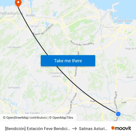 [Bendición]  Estación Feve Bendición [Cta 00879] to Salinas Asturias Spain map
