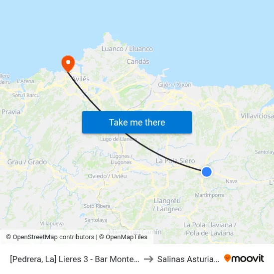 [Pedrera, La]  Lieres 3 - Bar Montes [Cta 00995] to Salinas Asturias Spain map