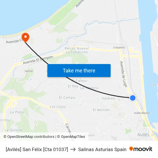 [Avilés]  San Félix [Cta 01037] to Salinas Asturias Spain map