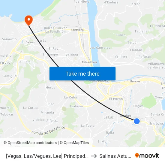 [Vegas, Las/Vegues, Les]  Principado 1 Avda [Cta 01079] to Salinas Asturias Spain map