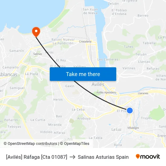 [Avilés]  Ráfaga [Cta 01087] to Salinas Asturias Spain map