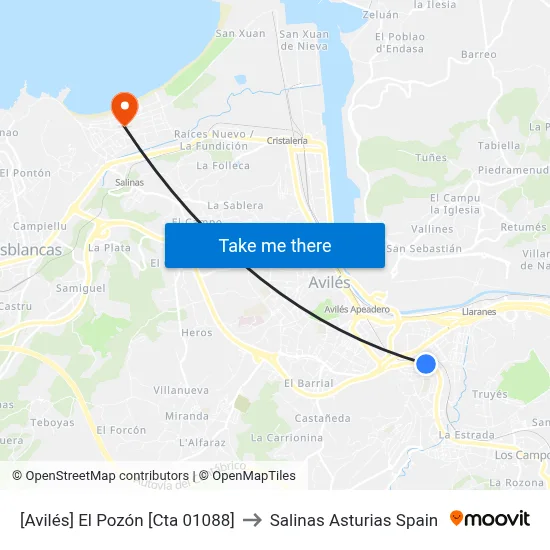 [Avilés]  El Pozón [Cta 01088] to Salinas Asturias Spain map