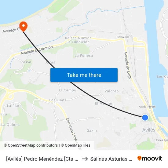 [Avilés]  Pedro Menéndez [Cta 01092] to Salinas Asturias Spain map