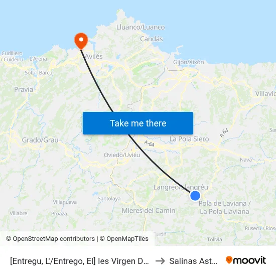 [Entregu, L'/Entrego, El]  Ies Virgen De Covadonga [Cta 01212] to Salinas Asturias Spain map