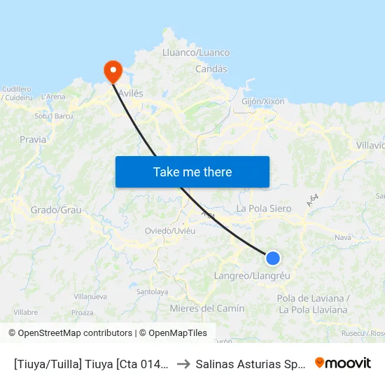 [Tiuya/Tuilla]  Tiuya [Cta 01447] to Salinas Asturias Spain map