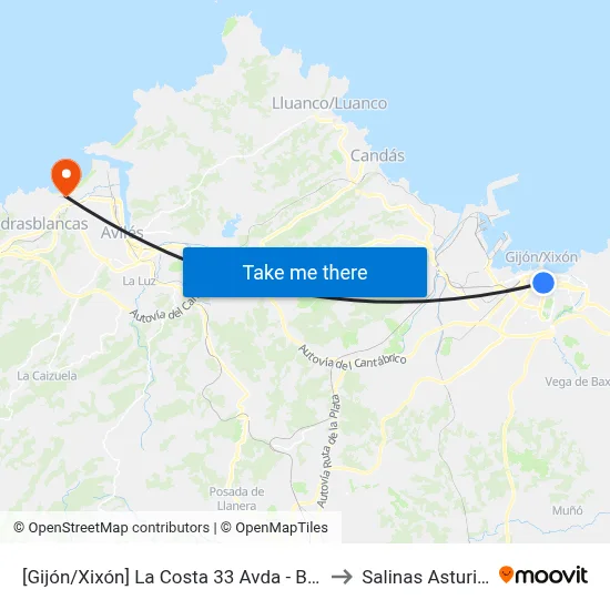 [Gijón/Xixón]  La Costa 33 Avda - Begoña [Cta 01554] to Salinas Asturias Spain map