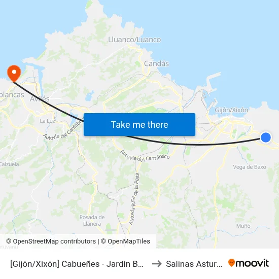 [Gijón/Xixón]  Cabueñes - Jardín Botánico [Cta 01895] to Salinas Asturias Spain map