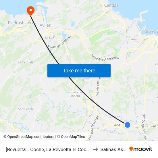 [Revuelta'L Coche, La|Revuelta El Coche]  Rotonda Argüelles [Cta 02041] to Salinas Asturias Spain map