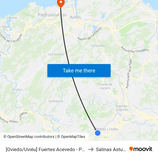 [Oviedo/Uviéu]  Fuertes Acevedo - Plaza Toros [Cta 02062] to Salinas Asturias Spain map