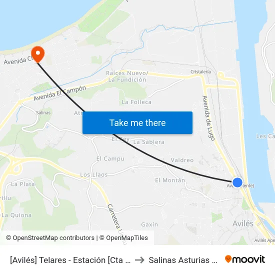 [Avilés]  Telares - Estación [Cta 02467] to Salinas Asturias Spain map