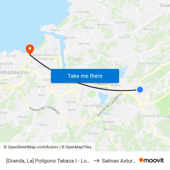 [Granda, La]  Polígono Tabaza I - Logrezana [Cta 02825] to Salinas Asturias Spain map