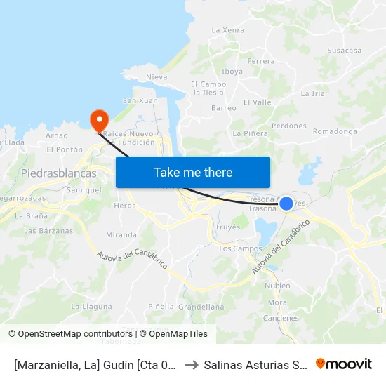 [Marzaniella, La]  Gudín [Cta 02834] to Salinas Asturias Spain map