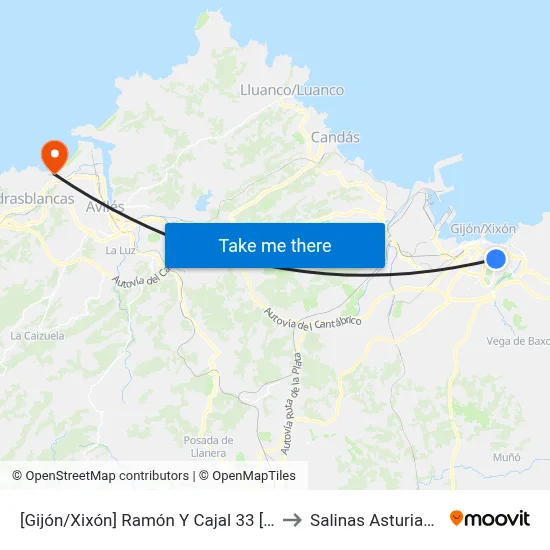 [Gijón/Xixón]  Ramón Y Cajal 33 [Cta 02852] to Salinas Asturias Spain map