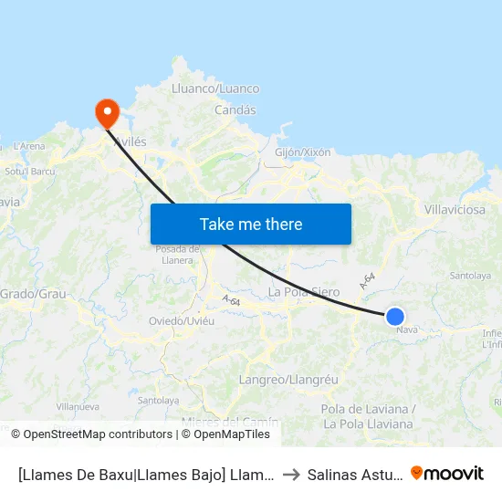[Llames De Baxu|Llames Bajo]  Llames De Abajo [Cta 02884] to Salinas Asturias Spain map