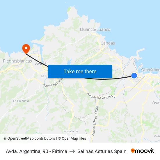 Avda. Argentina (Fátima) to Salinas Asturias Spain map