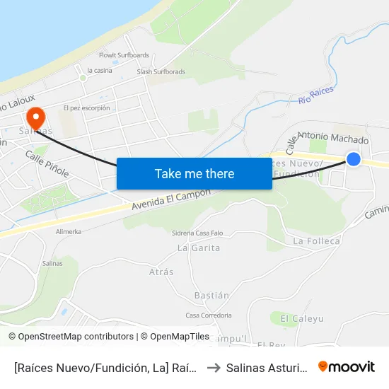 [Raíces Nuevo/Fundición, La]  Raíces [Cta 02978] to Salinas Asturias Spain map