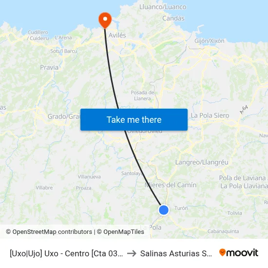 [Uxo|Ujo]  Uxo - Centro [Cta 03227] to Salinas Asturias Spain map