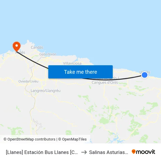 [Llanes]  Estación Bus Llanes [Cta 03547] to Salinas Asturias Spain map