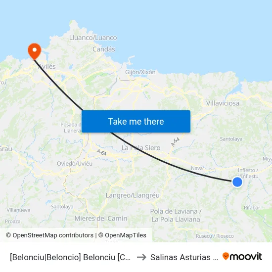 [Belonciu|Beloncio]  Belonciu [Cta 03808] to Salinas Asturias Spain map