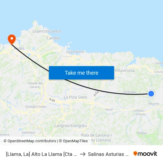 [Llama, La]  Alto La Llama [Cta 03890] to Salinas Asturias Spain map