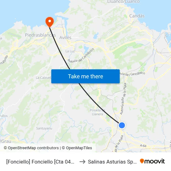 [Fonciello]  Fonciello [Cta 04265] to Salinas Asturias Spain map