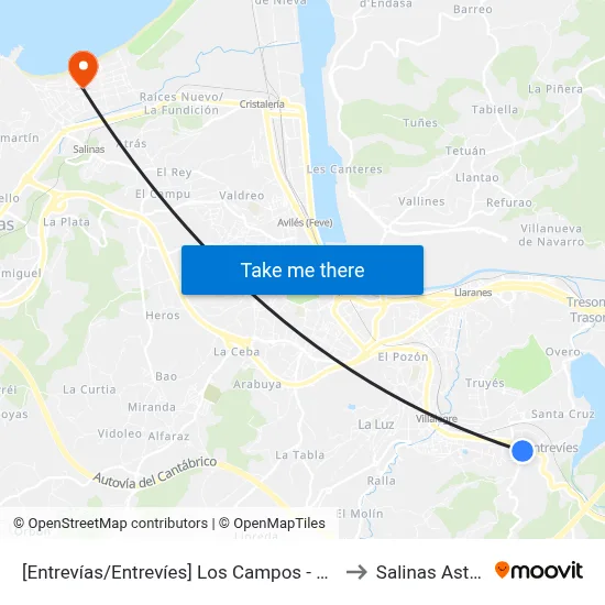 [Entrevías/Entrevíes]  Los Campos - Edificio Horanso [Cta 04378] to Salinas Asturias Spain map