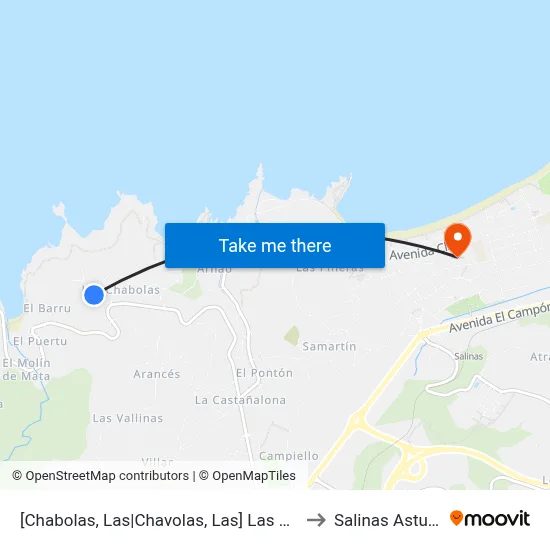 [Chabolas, Las|Chavolas, Las]  Las Chabolas 2 [Cta 04589] to Salinas Asturias Spain map