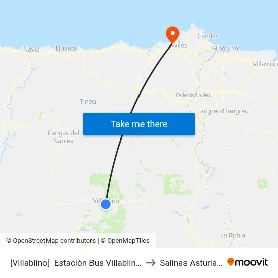 [Villablino]  Estación Bus Villablino [Cta 04876] to Salinas Asturias Spain map