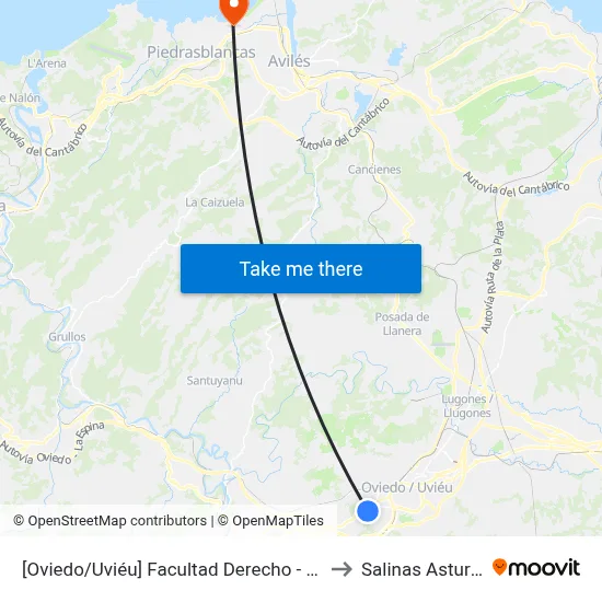 [Oviedo/Uviéu]  Facultad Derecho - El Cristo [Cta 05470] to Salinas Asturias Spain map