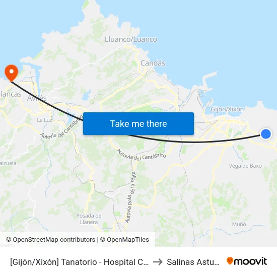 Tanatorio - Hospital Cabueñes to Salinas Asturias Spain map