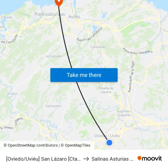 [Oviedo/Uviéu]  San Lázaro [Cta 07327] to Salinas Asturias Spain map