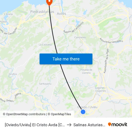 [Oviedo/Uviéu]  El Cristo Avda [Cta 07403] to Salinas Asturias Spain map