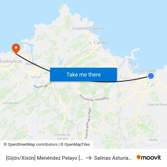 [Gijón/Xixón]  Menéndez Pelayo [Cta 07415] to Salinas Asturias Spain map