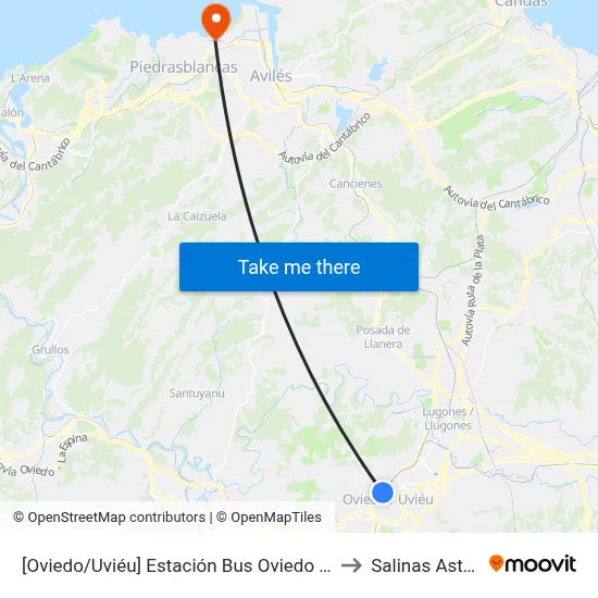 [Oviedo/Uviéu]  Estación Bus Oviedo - Pepe Cosmen [Cta 07426] to Salinas Asturias Spain map