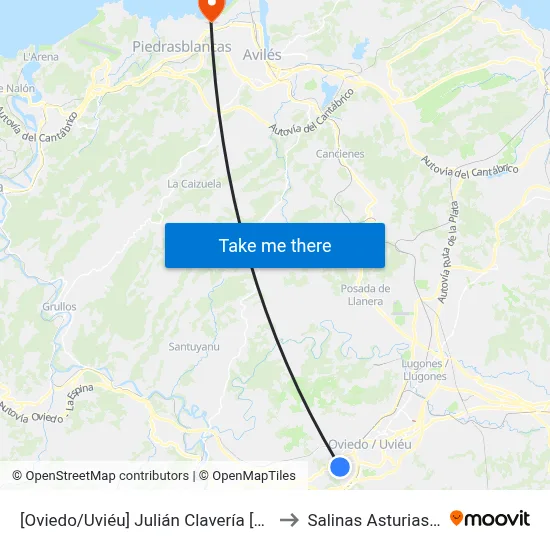 [Oviedo/Uviéu]  Julián Clavería [Cta 07435] to Salinas Asturias Spain map