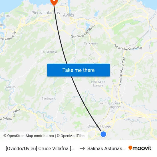 [Oviedo/Uviéu]  Cruce Villafría [Cta 07453] to Salinas Asturias Spain map