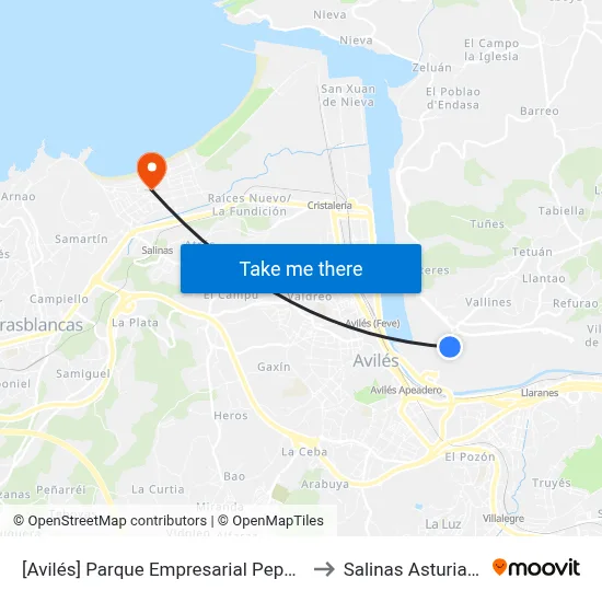 [Avilés]  Parque Empresarial Pepa [Cta 07918] to Salinas Asturias Spain map