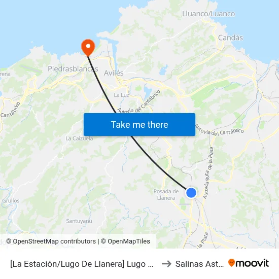 [La Estación/Lugo De Llanera]  Lugo De Llanera - Cabina [Cta 12584] to Salinas Asturias Spain map