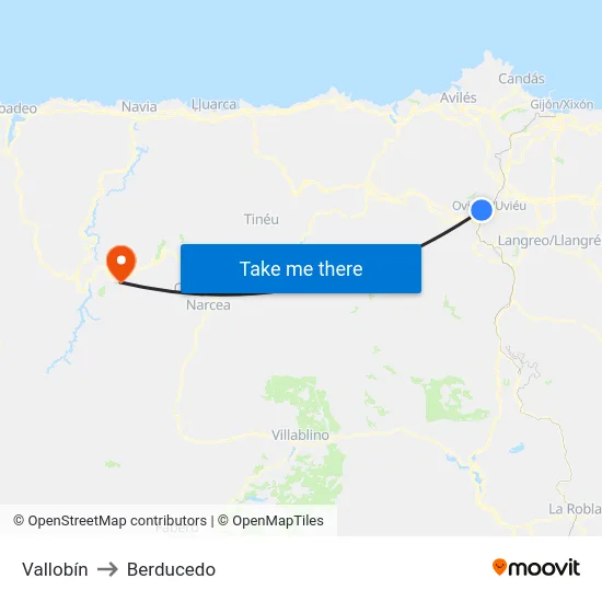 Vallobín to Berducedo map
